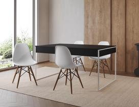 Conjunto Industrial Filadelfia 137x90 Ferro Branco Tampo Preto 4 Cadeiras Branca Conjunto Industrial Filadelfia 137x90 Ferro Branco Tampo Preto 4 Cadeiras Branca