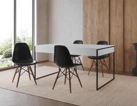 Conjunto Industrial Filadelfia 137x90 Ferro Preto Tampo Branco 4 Cadeiras Preto Conjunto Industrial Filadelfia 137x90 Ferro Preto Tampo Branco 4 Cadeiras Preto