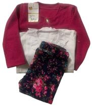 Conjunto Infantil 03 Anos Feminino Calça Estampada Blusa Social e Camisa Manga Comprida