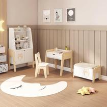 Conjunto Infantil 1 Estante 1 Mesa 1 Cadeira e Baú Corujinha Casatema Branco/Natural Conjunto Infantil 1 Estante 1 Mesa 1 Cadeira e Baú Corujinha Casatema Branco/Natural