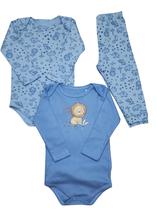 Conjunto Infantil 2 Body Manga Longa Fecho Entrepernas Calça Estampada Leãozinho Bebê Baby