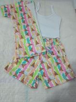 Conjunto Infantil 3 peças, short, camiseta e kimono