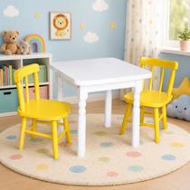 Conjunto Infantil 60x60 Com 2 Cadeiras - Amarelo - JM Móveis Conjunto Infantil 60x60 Com 2 Cadeiras - Amarelo - JM Móveis