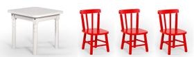 Conjunto Infantil 60x60 Com 3 Cadeiras - Vermelha - JM Móveis