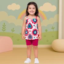 Conjunto Infantil Alças Finas Floral Tropical Meia Malha Confortável Sofisticado Kyly 1000984