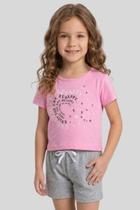 Conjunto Infantil Algodão Menina Blusa Cropped e Shorts com Elástico Verão Be Happy Conjunto Infantil Algodão Menina Blusa Cropped e Shorts com Elástico Verão Be Happy