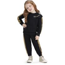 Conjunto Infantil Angerô Blusa e Calça em Moletom e Malha Metal cor Preto