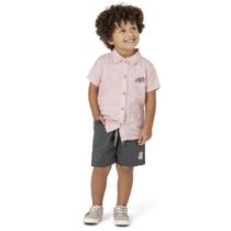 Conjunto Infantil Angerô Camisa Tecido Bromélia Orgânico Bermuda Sarja c/ Elastano