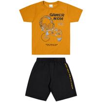 Conjunto Infantil Angerô Camiseta Algodão Bermuda Moletinho Laranja/Preto