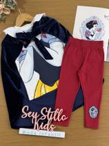 Conjunto Infantil Animê Calça Legging Blusa Manga Curta e Capa Branca de Neve Disney