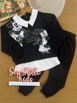 Conjunto Infantil Animê Inverno com Calça e Moletom com Flanela Preto Minnie e Mickey Disney Conjunto Infantil Animê Inverno com Calça e Moletom com Flanela Preto Minnie e Mickey Disney