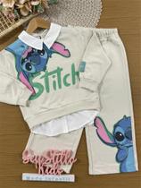 Conjunto Infantil Animê Inverno com Calça e Moletom sem Flanela Bege Stitch Disney Conjunto Infantil Animê Inverno com Calça e Moletom sem Flanela Bege Stitch Disney