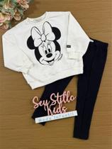 Conjunto Infantil Animê Inverno com Calça Preta e Casaco Branco Minnie com Strass Disney Conjunto Infantil Animê Inverno com Calça Preta e Casaco Branco Minnie com Strass Disney