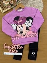 Conjunto Infantil Animê Inverno com Calça Preta e Casaco Lilás Minnie Country Disney