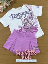 Conjunto infantil Animê Shorts Saja e Blusa Manga Curta Rapunzel Disney