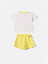 Conjunto Infantil Animê Verão com Shorts Saia Amarelo e Blusa Branca Tinker Bell Disney