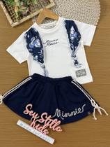 Conjunto Infantil Animê Verão Saia Azul Marinho e Blusa Branca com Laço Minnie Disney Conjunto Infantil Animê Verão Saia Azul Marinho e Blusa Branca com Laço Minnie Disney