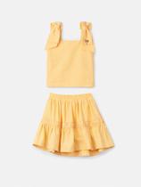 Conjunto Infantil Animê Verão Saia Bordada e Blusa Mostarda Conjunto Infantil Animê Verão Saia Bordada e Blusa Mostarda