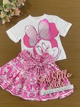 Conjunto Infantil Animê Verão Saia e Blusa Minnie Rosa