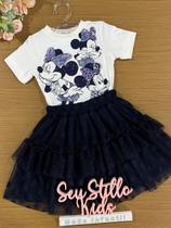 Conjunto Infantil Animê Verão Saia Marinho Tule e Blusa Minnie Disney