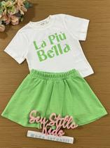 Conjunto Infantil Animê Verão Saia Verde e Blusa La Piu Bella