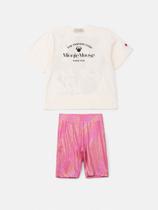 Conjunto Infantil Animê Verão Shorts Ciclista Rosa e Blusa Minnie Disney