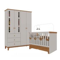 Conjunto Infantil Antonella Berço com Gaveta e Roupeiro 4p Off White/Caramelo Móveis Canaã Conjunto Infantil Antonella Berço com Gaveta e Roupeiro 4p Off White/Caramelo Móveis Canaã