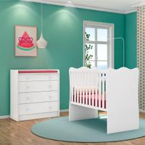 Conjunto Infantil Aurora Branco: Berço Aurora + Cômoda Com Trocador E 4 Gavetas