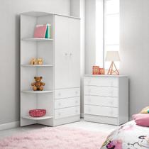 Conjunto Infantil Aurora Branco/Branco: Cômoda 4 Gavetas Aurora + Guarda-Roupa Aurora 2 portas