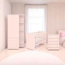 Conjunto Infantil Aurora Rosa Acetinado: Berço Aurora + Cômoda Aurora + Guarda-roupa Aurora Conjunto Infantil Aurora Rosa Acetinado: Berço Aurora + Cômoda Aurora + Guarda-roupa Aurora