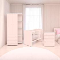 Conjunto Infantil Aurora Rosa Acetinado: Berço Aurora + Kit Rodízios + Cômoda Aurora + Guarda-Roupa Aurora Conjunto Infantil Aurora Rosa Acetinado: Berço Aurora + Kit Rodízios + Cômoda Aurora + Guarda-Roupa Aurora