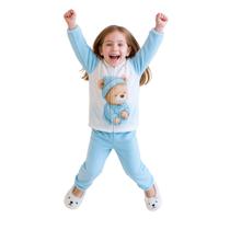 Conjunto Infantil Azul Peluciado com Ursinho Fofo Crianças