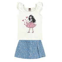 Conjunto Infantil Baby Look Cotton+Shorts Saia Denim Solft Power Conjunto Infantil Baby Look Cotton+Shorts Saia Denim Solft Power