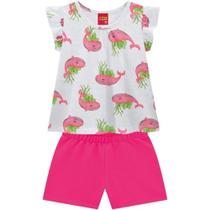 Conjunto Infantil Baleinhas Feminino Blusa + Short Kyly