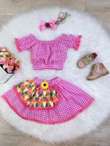 Conjunto Infantil Banana Club Junino Xadrez Pink Quadrilha