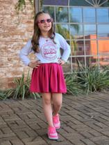 Conjunto Infantil Barbie com Blusa Manga Longa e Saia Pink Fashion e Atitude!