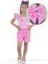 Conjunto Infantil Barbie Menina Blogueirinha - Blusa Short + Enfeite Cabelo Conjunto Infantil Barbie Menina Blogueirinha - Blusa Short + Enfeite Cabelo