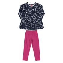 Conjunto Infantil Bata e Calça em Cotton Corações Marinho Bee Loop