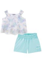 Conjunto Infantil Bata em Chiffon Brilho Borboletas e Shorts em Tricoline Aplique Borboletas - Kukiê