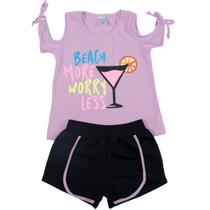 Conjunto Infantil Beach Lilás com Preto