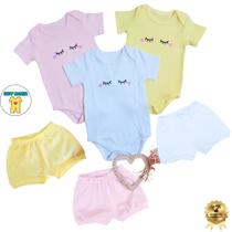 Conjunto infantil bebê 6 peças body e tapa fralda bebe manga curta soninho gostoso menina rosa branco amarelo malha suedine algodão - bodymania