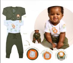 Conjunto Infantil Bebê Body Manga Curta, Calça Mijão e Casaquinho Safari - Pé de Amor Conjunto Infantil Bebê Body Manga Curta, Calça Mijão e Casaquinho Safari - Pé de Amor
