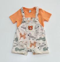 Conjunto Infantil Bebe Divertto Camiseta Laranja e Jardineira Safari Verão Conjunto Infantil Bebe Divertto Camiseta Laranja e Jardineira Safari Verão