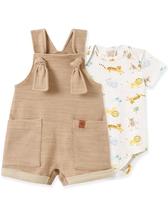 Conjunto Infantil Bebê Macacão Jardineira Bege Com Body Estampa Safari Pingo Lelê