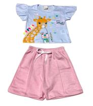 Conjunto Infantil Bebê Menina Blusa Estampa Girafa E Shorts