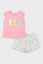 Conjunto Infantil Bebê Menina Blusinha Com Short Poá Alakazoo Rosa Estampado Moda Verão