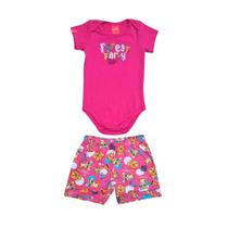 Conjunto Infantil Bebê Menina Body Manga Curta e Short Estampado