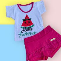 Conjunto Infantil Bebe Menina Duas Pecas Shorts Saia e Camiseta Verão Dia das Crianças 03 a 06 meses