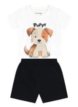 Conjunto Infantil Bebê Menino Camiseta Manga Curta e Bermuda em Moletinho Brandili