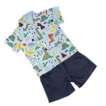 Conjunto Infantil Bebê Menino Mauricinho Camisa Social Mais Shorts Temático de 01 a o3 Anos
